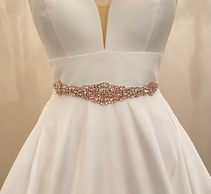 BRIDGETTE - Three-Flowered Crystal Belt Sash In Rose Gold