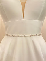MELANIE - Delicate Slim Floral-Motif Crystal Belt Sash In Silver
