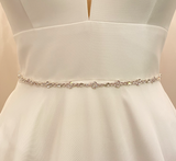 MELANIE - Delicate Slim Floral-Motif Crystal Belt Sash In Silver