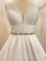 VALERIE - Repeated Crystal Floral Motif Belt Sash In Silver