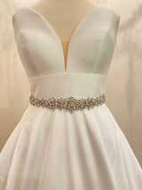 BRENLEY - Gorgeous All-Crystal Floral With Larger Central Flower Belt Sash In Silver