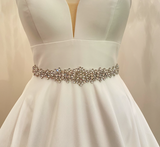 BRENLEY - Gorgeous All-Crystal Floral With Larger Central Flower Belt Sash In Silver