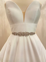 GLORIA - Dazzling Belt Sash With All-Crystal Floral Pattern Belt Sash In Silver