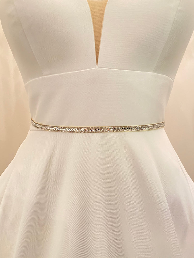 OKSANA - Polished Very Thin Crystal Belt Sash In Silver