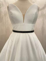 VERENA – Sleek Black Crystal Belt Sash In Silver