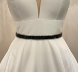 VERENA – Sleek Black Crystal Belt Sash In Silver