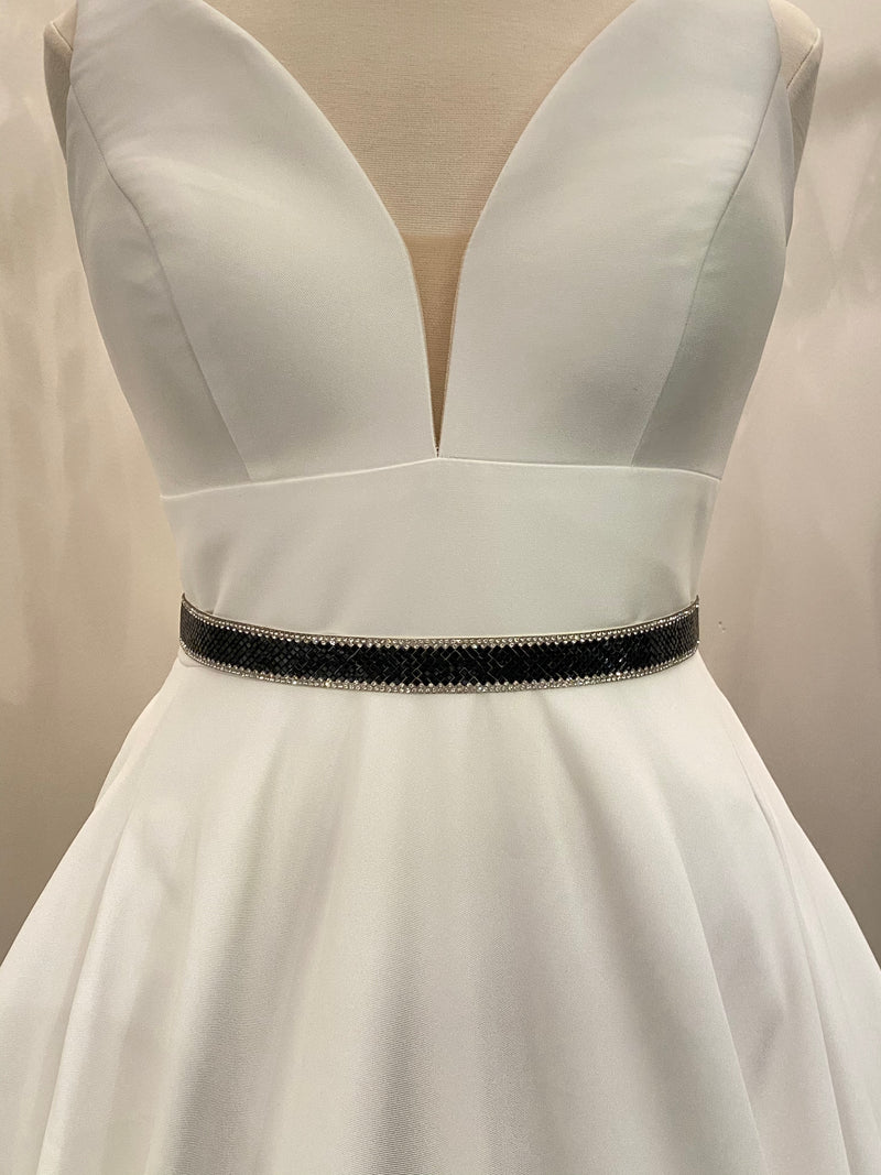 VERENA – Sleek Black Crystal Belt Sash In Silver