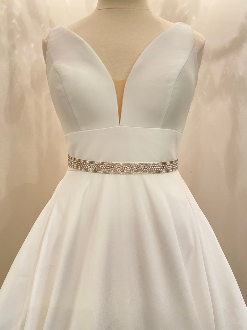 WHITLEY - Intricately-Patterned Crystal Belt Sash In Silver