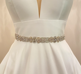 KENDALL - Slim Intricately Patterned Crystal Belt Sash In Silver