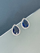 AURORA - Teardrop Sapphire Blue Stud Earrings In Silver - JohnnyB Jewelry