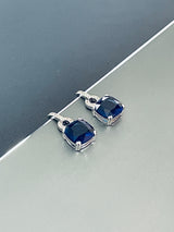 ELODIE - Dangle Sapphire Blue Cushion Earrings In Silver - JohnnyB Jewelry