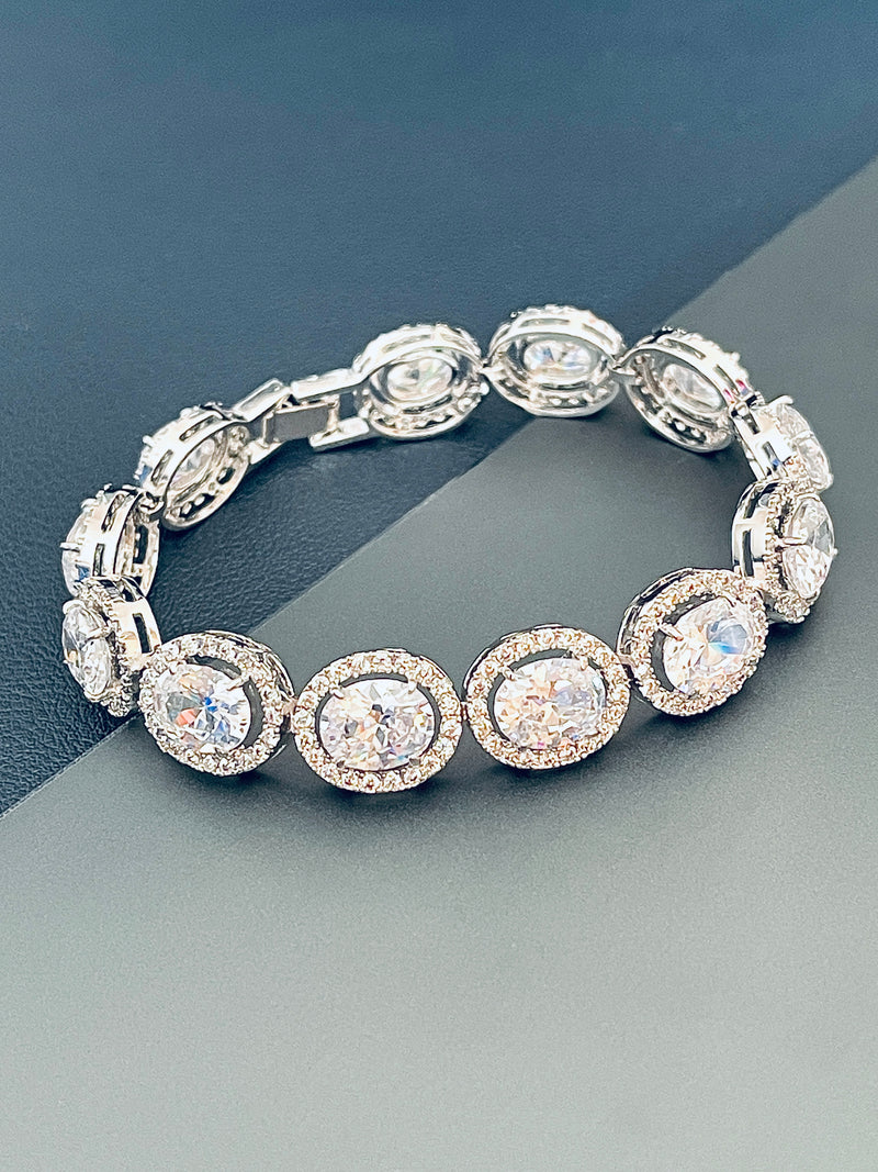 LOLITA - 7" Simple Tennis Bracelet With Oval CZs Bracelet In Silver - JohnnyB Jewelry
