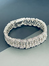 BLYTHE - 6.5" Glamorous Wide “Paving-Stone” Multiple CZs Bracelet In Silver - JohnnyB Jewelry