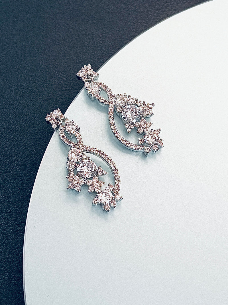 LIANA - Swirled Multi-Crystal Drop Earrings In Silver - JohnnyB Jewelry