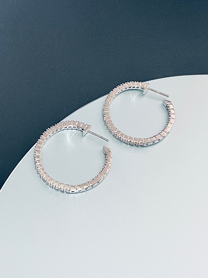 DELANEY - CZ Crystal Hoop Earrings In Silver - JohnnyB Jewelry