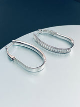 JESSAMY - Oval Crystal Hoop Earrings In Silver - JohnnyB Jewelry