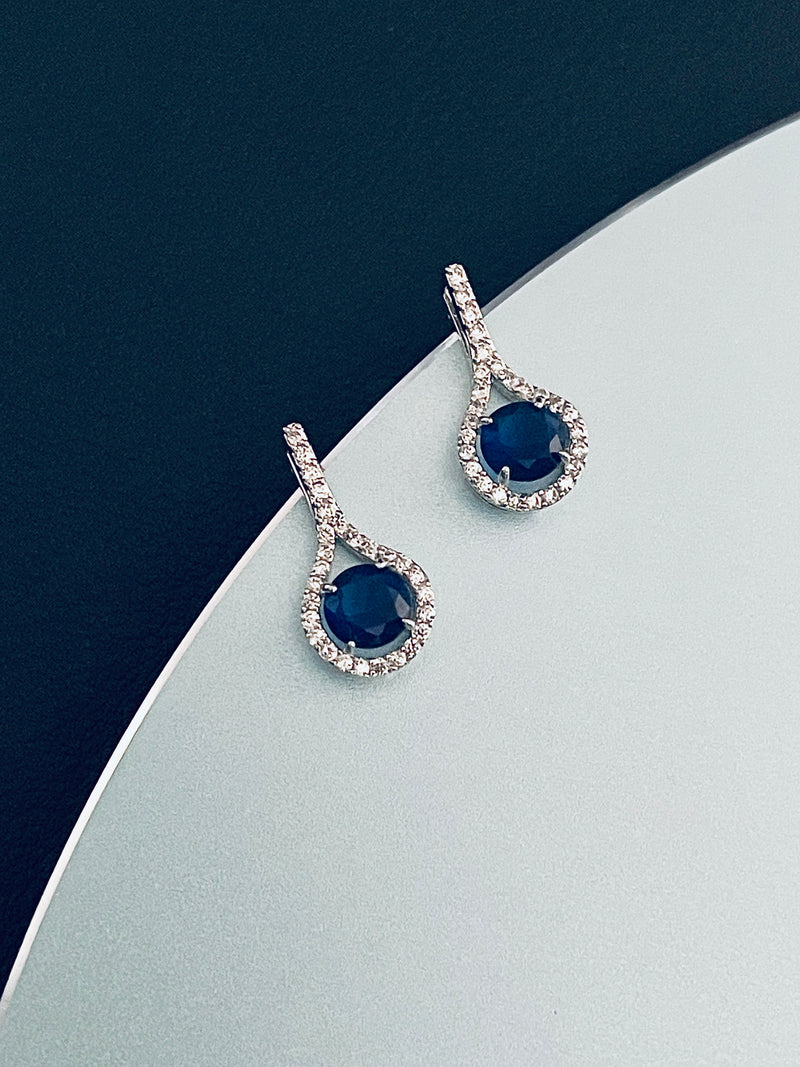 CAMEO - Sapphire Blue Teardrop CZ Crystal Earrings In Silver - JohnnyB Jewelry