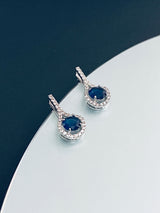CAMEO - Sapphire Blue Teardrop CZ Crystal Earrings In Silver - JohnnyB Jewelry