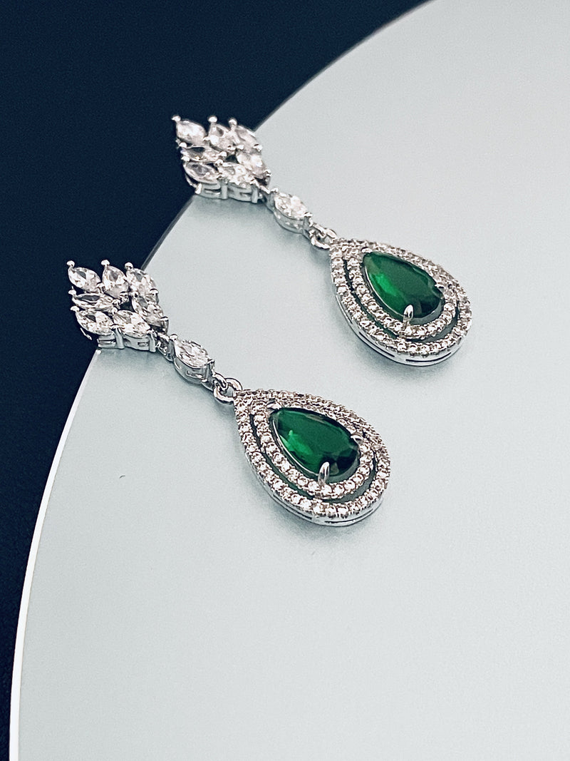 IANTHE - Ornate Teardrop Crystal Earrings In Silver - JohnnyB Jewelry
