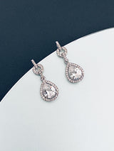 CAMILLA - Round CZ Detailed Teardrop Crystal Earrings In Silver - JohnnyB Jewelry