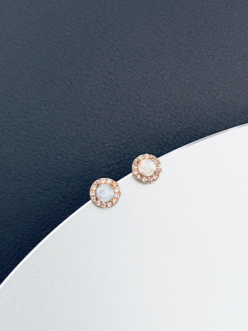 RHEA - Delicate Round-Setting Opal Stud Earrings - JohnnyB Jewelry