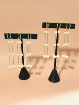 PEARLENE - 5-8MM TRIPLE PEARL DROP CHAIN EARRINGS