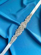 GLORIA - Dazzling Belt Sash With All-Crystal Floral Pattern Belt Sash In Silver