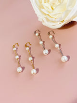 PEARLENE - 5-8MM TRIPLE PEARL DROP CHAIN EARRINGS