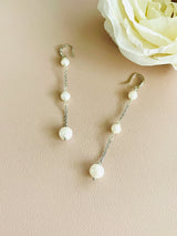 PEARLENE - 5-8MM TRIPLE PEARL DROP CHAIN EARRINGS