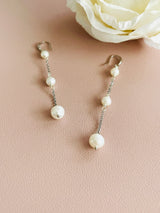 PEARLENE - 5-8MM TRIPLE PEARL DROP CHAIN EARRINGS