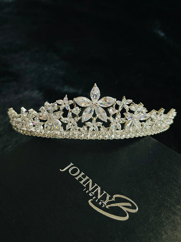 TATIANA - Floral-Patterned CZ Tiara In Silver