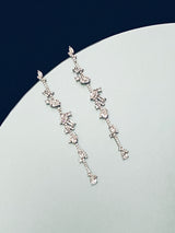 ECHO - Delicate Slim Multi-Crystal Drop Earrings In Silver - JohnnyB Jewelry
