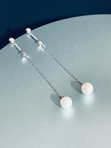 OCEANA - Slim Pearl Drop Earrings In Silver - JohnnyB Jewelry