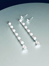 ALLURA - Delicate Slim Pearl and CZ Drop 2-Way Style Earrings In Silver - JohnnyB Jewelry