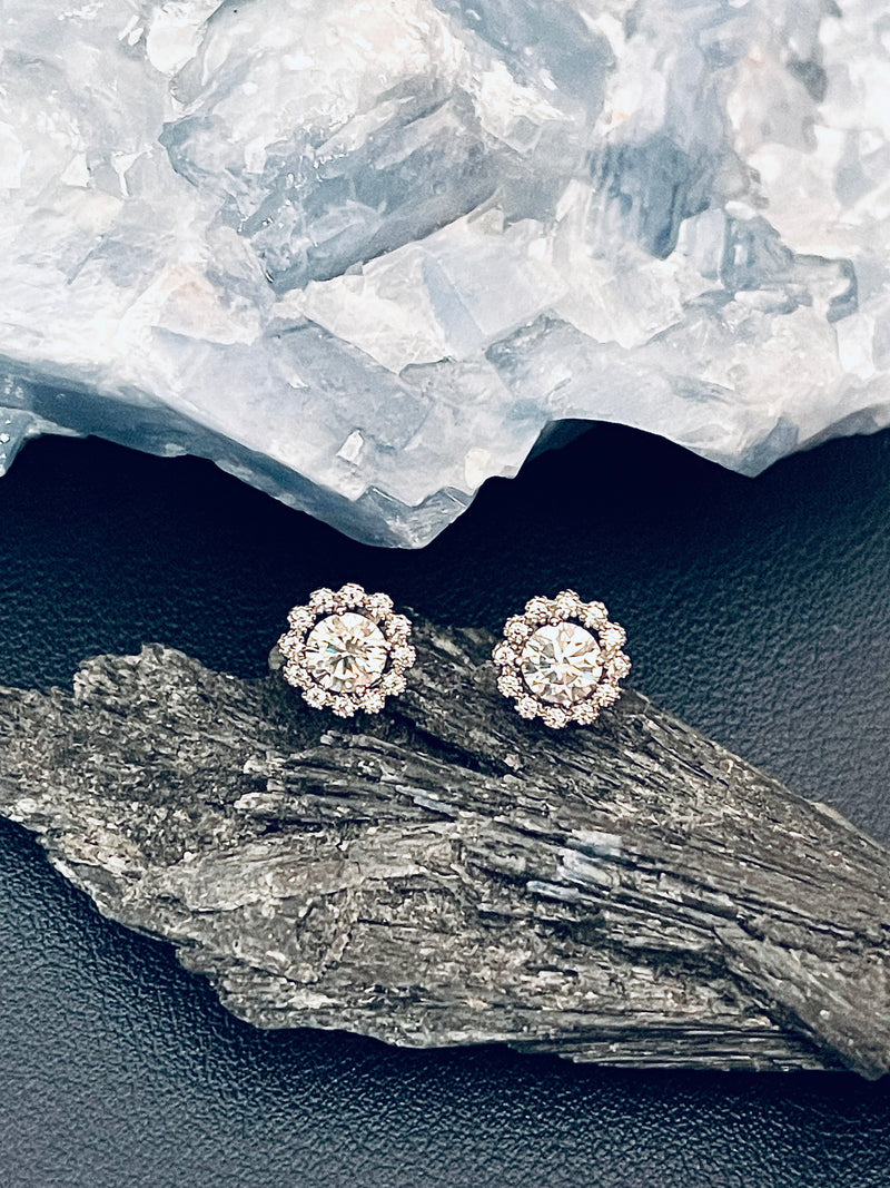 ARIA - 1ct Moissanite Floral Cluster Stud Earrings In Silver