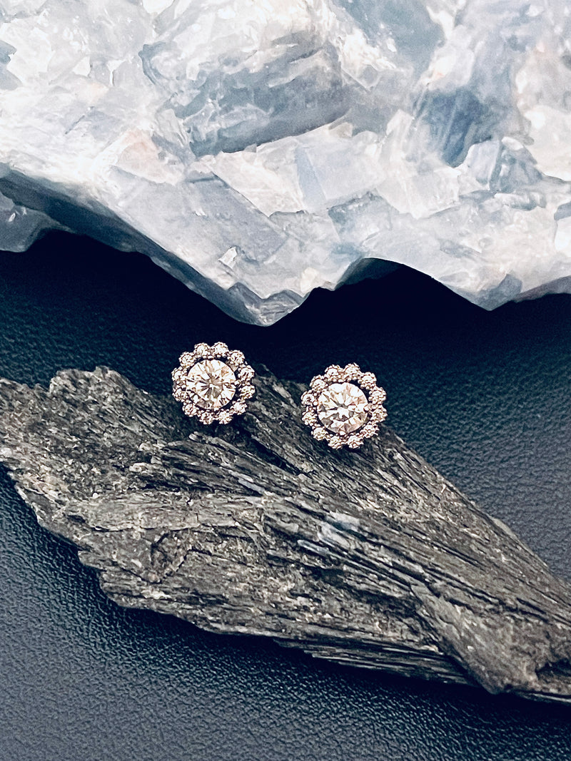 ARIA - 1ct Moissanite Floral Cluster Stud Earrings In Silver