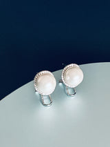 LILITH - Classic Pearl and Pave Stud Earrings In Silver