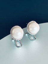 LILITH - Classic Pearl and Pave Stud Earrings In Silver