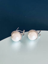 LILITH - Classic Pearl and Pave Stud Earrings In Silver