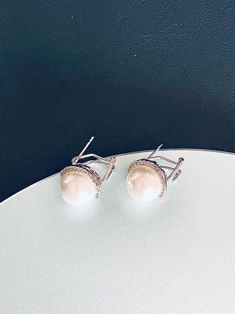 LILITH - Classic Pearl and Pave Stud Earrings In Silver