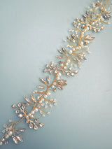CALISTA - Delicate Crystal Leaves And Pearls Hair Circlet In Gold