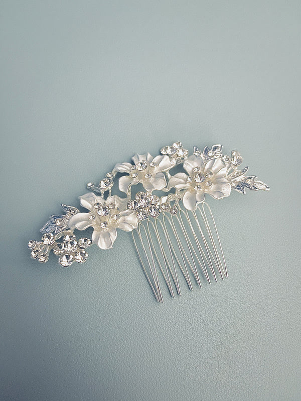 MARA - Metal Flowers With Round Crystal Hair Comb