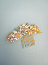 MARA - Metal Flowers With Round Crystal Hair Comb