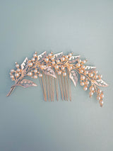 REBECCA - Silver Cut-Out Leaves With Pearl Hair Comb