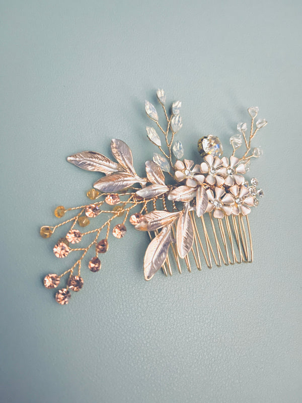 CATRIONA - Flowers And Leaves Hair Comb - JohnnyB Jewelry