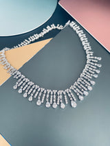 JESSICA - 17" Gorgeous Tassel-Style CZ Necklace With Matching Drop Earrings In Silver - JohnnyB Jewelry