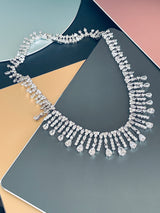 JESSICA - 17" Gorgeous Tassel-Style CZ Necklace With Matching Drop Earrings In Silver - JohnnyB Jewelry
