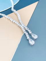 PAULINA - Delicate Lariat-look Necklace with Two Smaller Teardrop CZ Stones In Silver - JohnnyB Jewelry