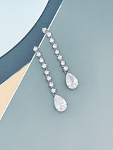 PAULINA - Delicate Lariat-look Necklace with Two Smaller Teardrop CZ Stones In Silver - JohnnyB Jewelry