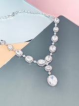 VIRGINIA - 16.5" Clear Oval CZ Necklace And Matching Drop Earrings In Silver - JohnnyB Jewelry